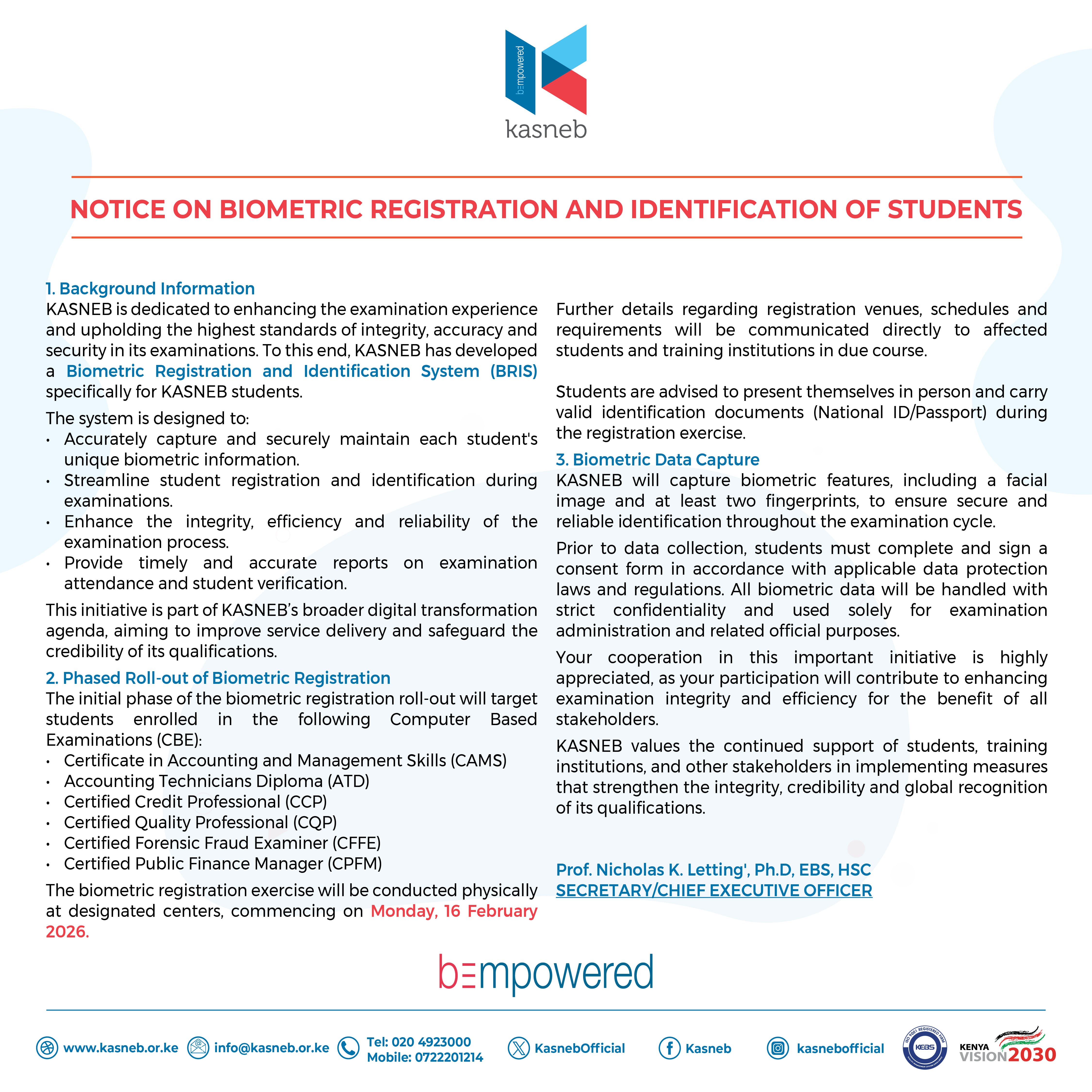 Notice of Biometrics