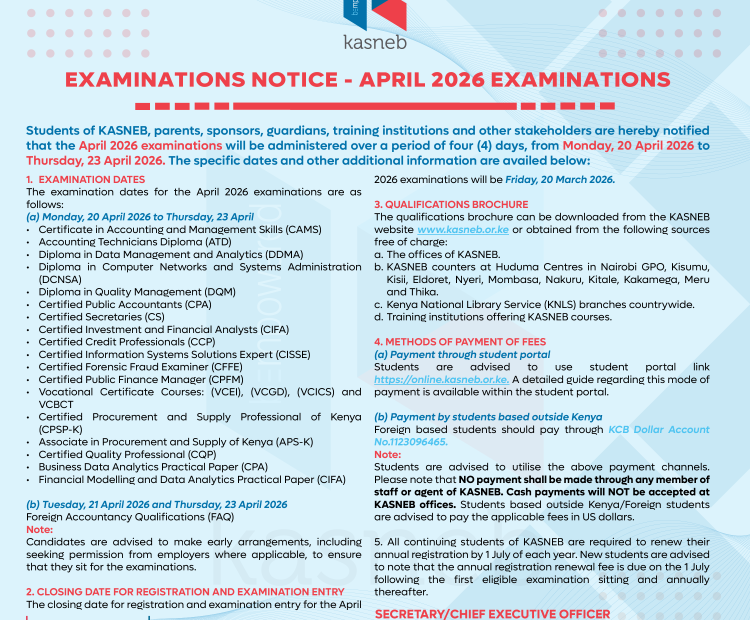 April 2026 Examinations Notice